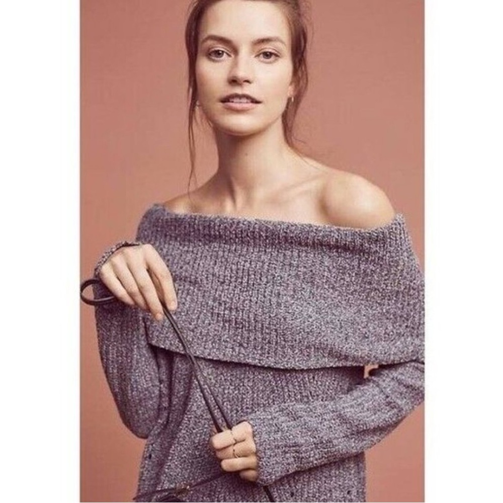 Anthropologie Moth Lucerne Sweater Off The Shoulder Womens Size XS Tunic Gray